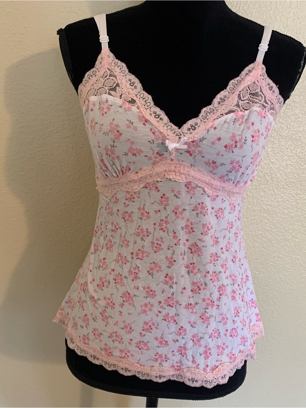 Renee C. Pink Floral Lace-Trim Camisole